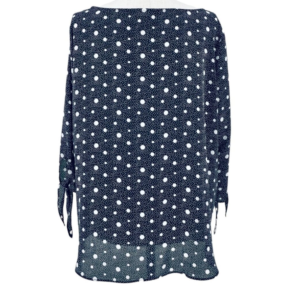 Talbots Plus Top Womens 2X Black White Polka Dot 3/4 Tie Sleeves EUC - Picture 4 of 9
